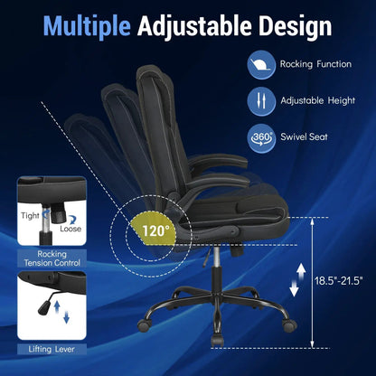 Leather Office Chair With Flip Armrests Ergonomic