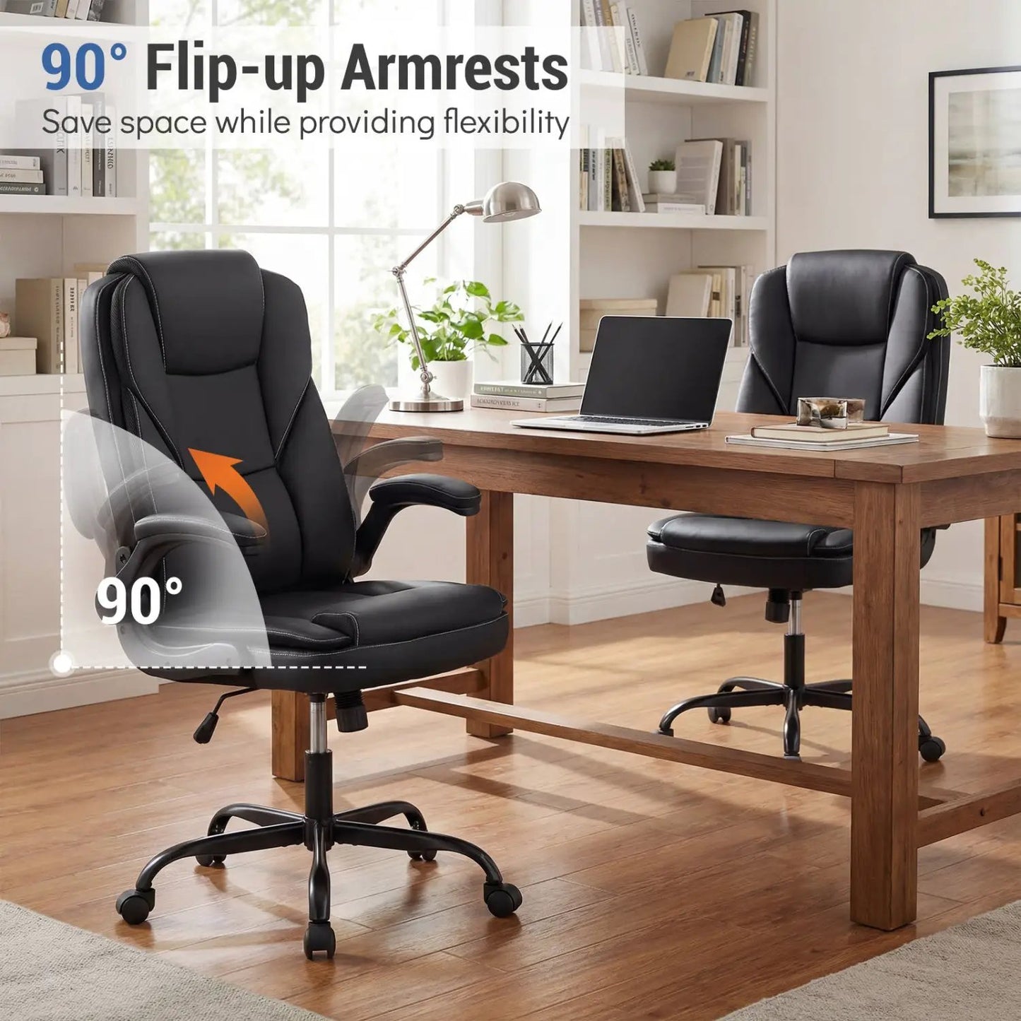 Leather Office Chair With Flip Armrests Ergonomic