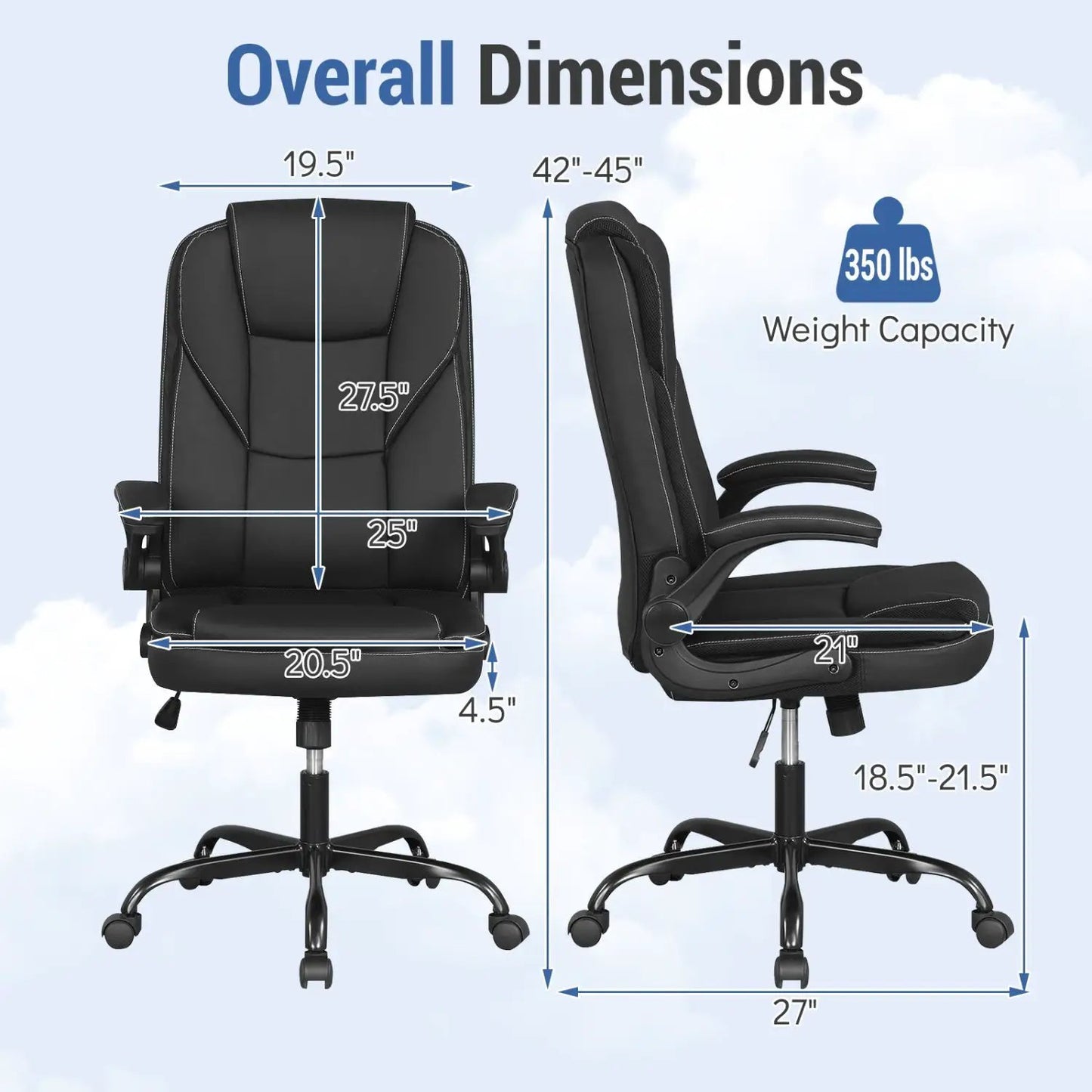 Leather Office Chair With Flip Armrests Ergonomic