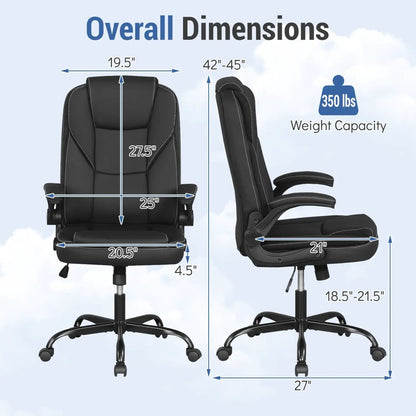 Leather Office Chair With Flip Armrests Ergonomic