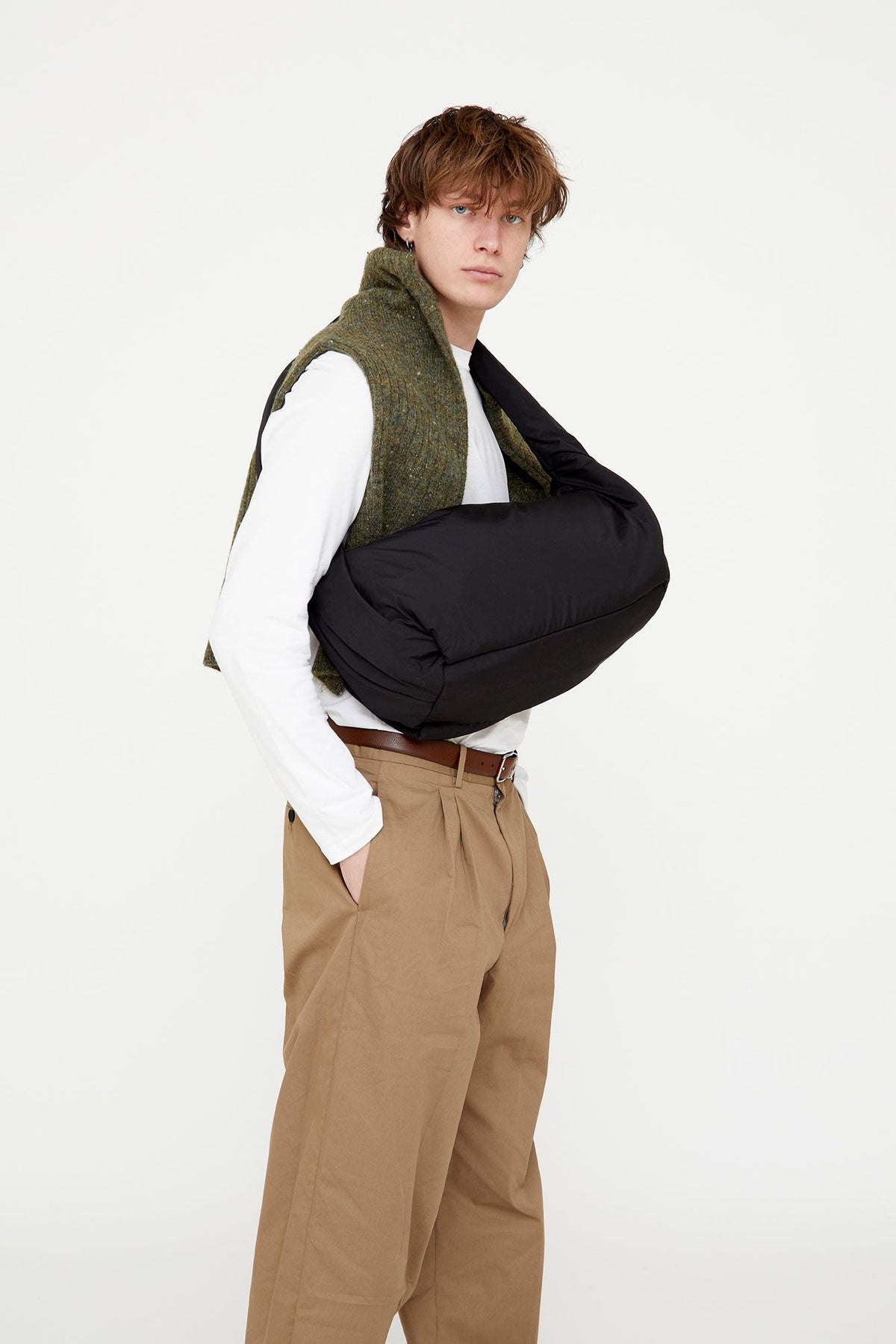 Myra Bag Black Recycled Shoulder Bag, large padded shoulder bag worn across the chest on Tampa Home & Garden Store