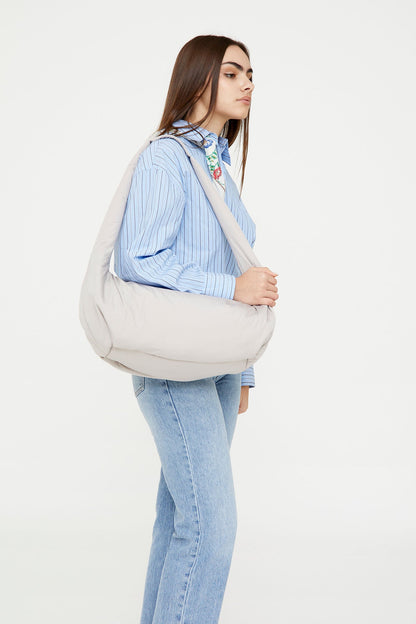 Myra Bag Fossil Circular Handle Shoulder Bag by Lefrik USA in beige fabric on Tampa Home & Garden Store