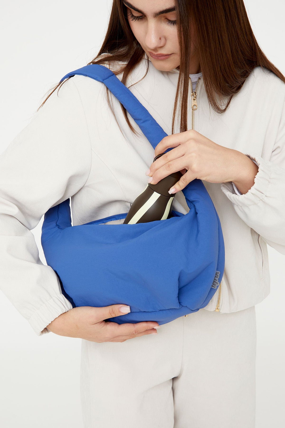 Myra Mini Bag cobalt blue RPET shoulder bag with circular handle and top zip Lefrik USA on Tampa Home & Garden Store