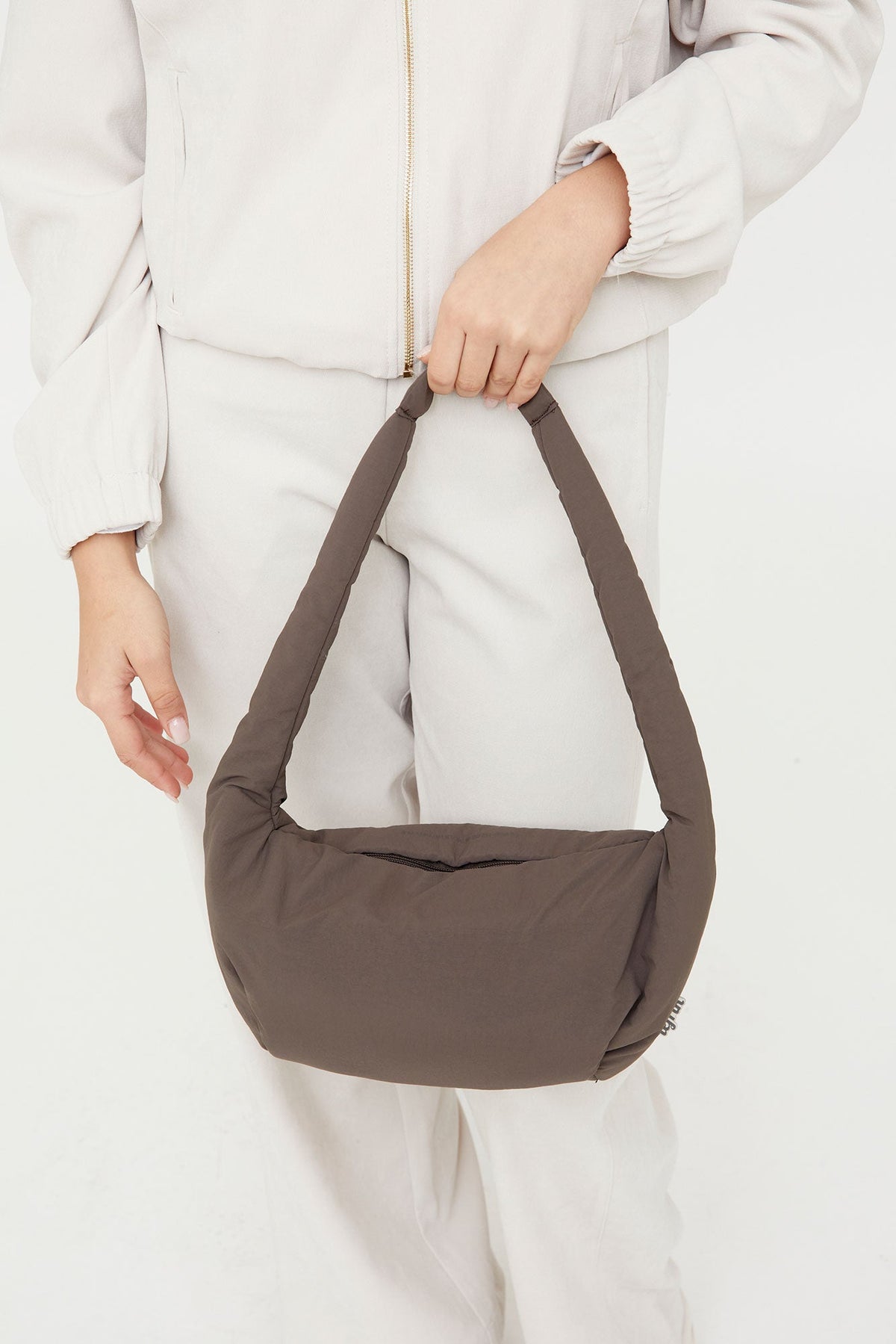 Myra Mini Bag Taupe with circular handle Lefrik USA shoulder bag on Tampa Home & Garden Store