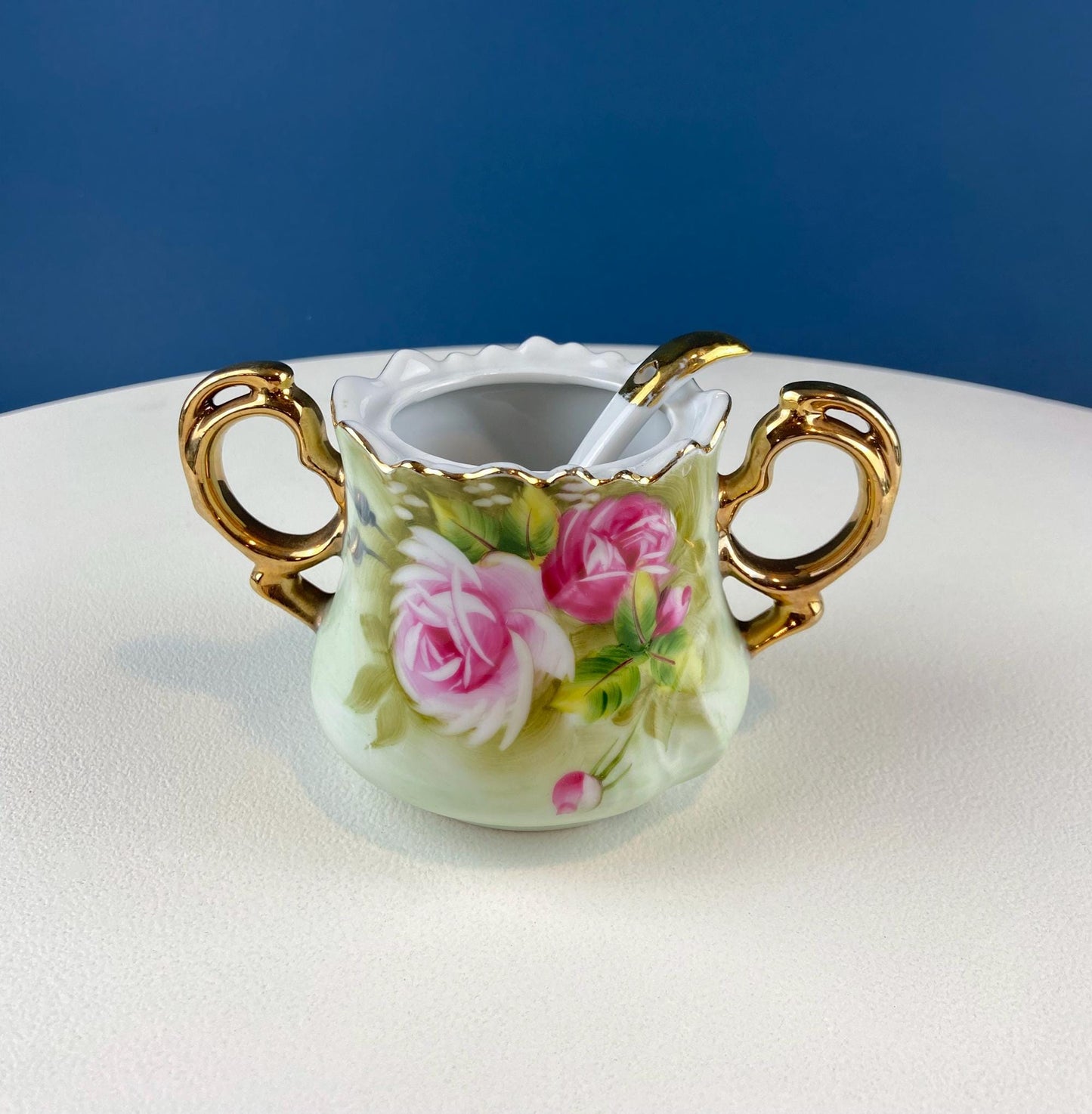 Lefton Hand Painted Tea Set. Cup Saucer Creamer Sugar Jar with Spoon. Roses Motif. Dining Room Table Decor. Tea Garden Party. Gift for Her. - Tampa Home & Garden Store