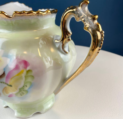 Lefton Porcelain Pitcher Vase: Hand Painted Wild Rose, Gold Trim - Tampa Home & Garden Store