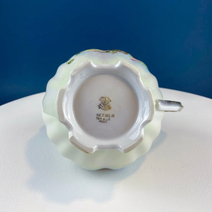 Lefton Porcelain Pitcher Vase: Hand Painted Wild Rose, Gold Trim - Tampa Home & Garden Store