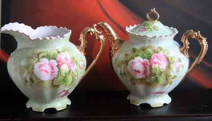 Lefton Porcelain Pitcher Vase: Hand Painted Wild Rose, Gold Trim - Tampa Home & Garden Store