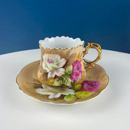 Lefton Tea Cup and Saucer: Hand Painted Roses, Collectible Tea Set - Tampa Home & Garden Store