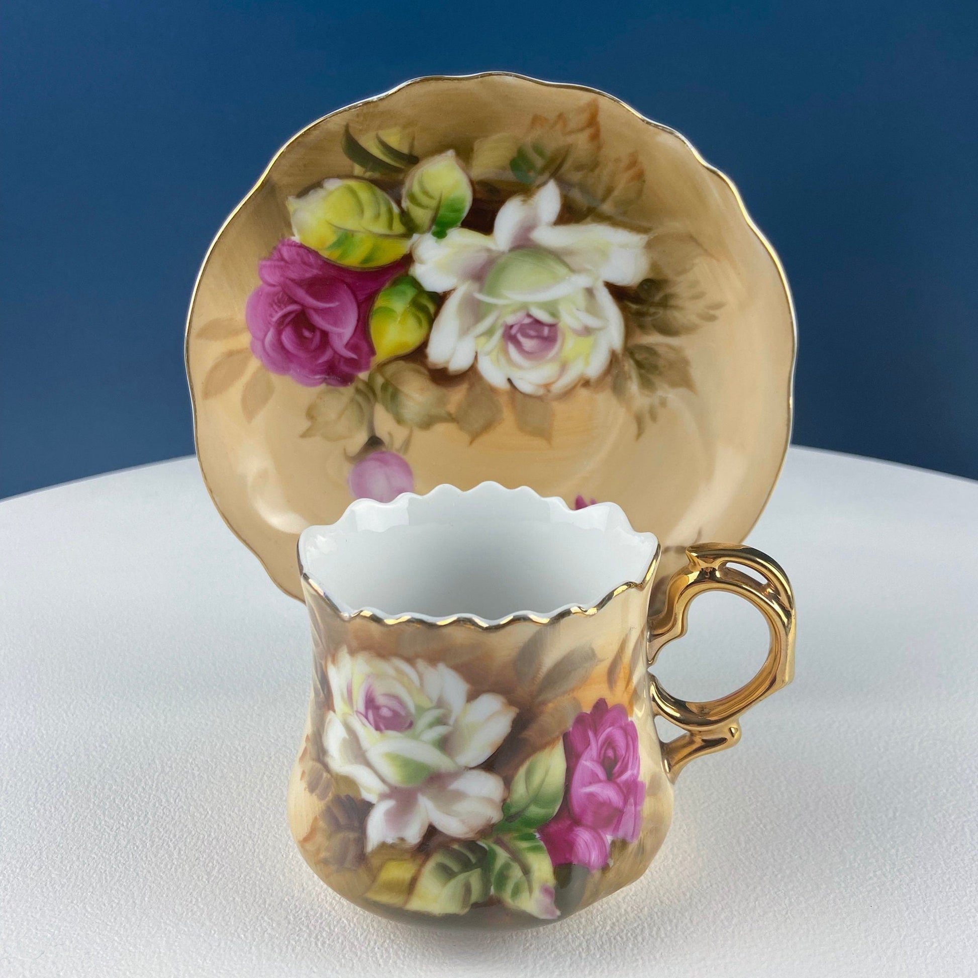 Lefton Tea Cup and Saucer: Hand Painted Roses, Collectible Tea Set - Tampa Home & Garden Store