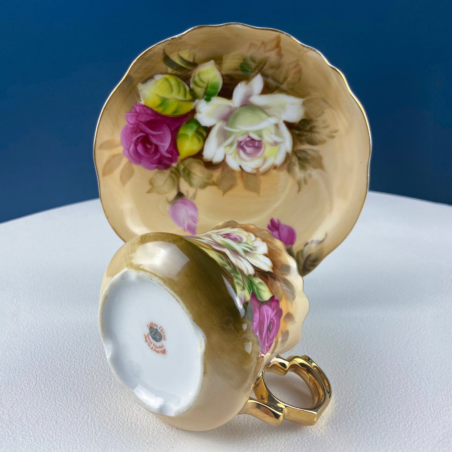 Lefton Tea Cup and Saucer: Hand Painted Roses, Collectible Tea Set - Tampa Home & Garden Store