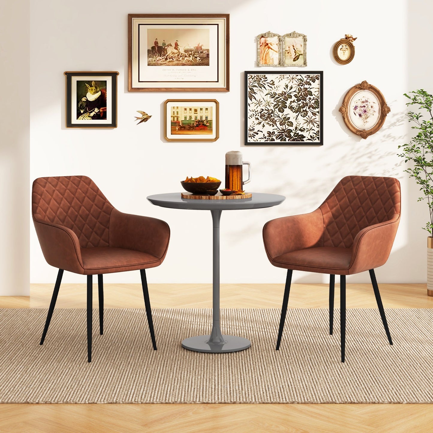 Juego de 2 sillas de comedor de ocio con respaldo curvo y asiento ancho - Café