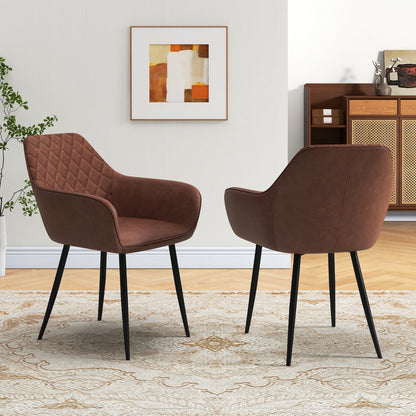 Juego de 2 sillas de comedor de ocio con respaldo curvo y asiento ancho - Café