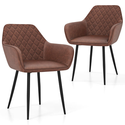 Juego de 2 sillas de comedor de ocio con respaldo curvo y asiento ancho - Café