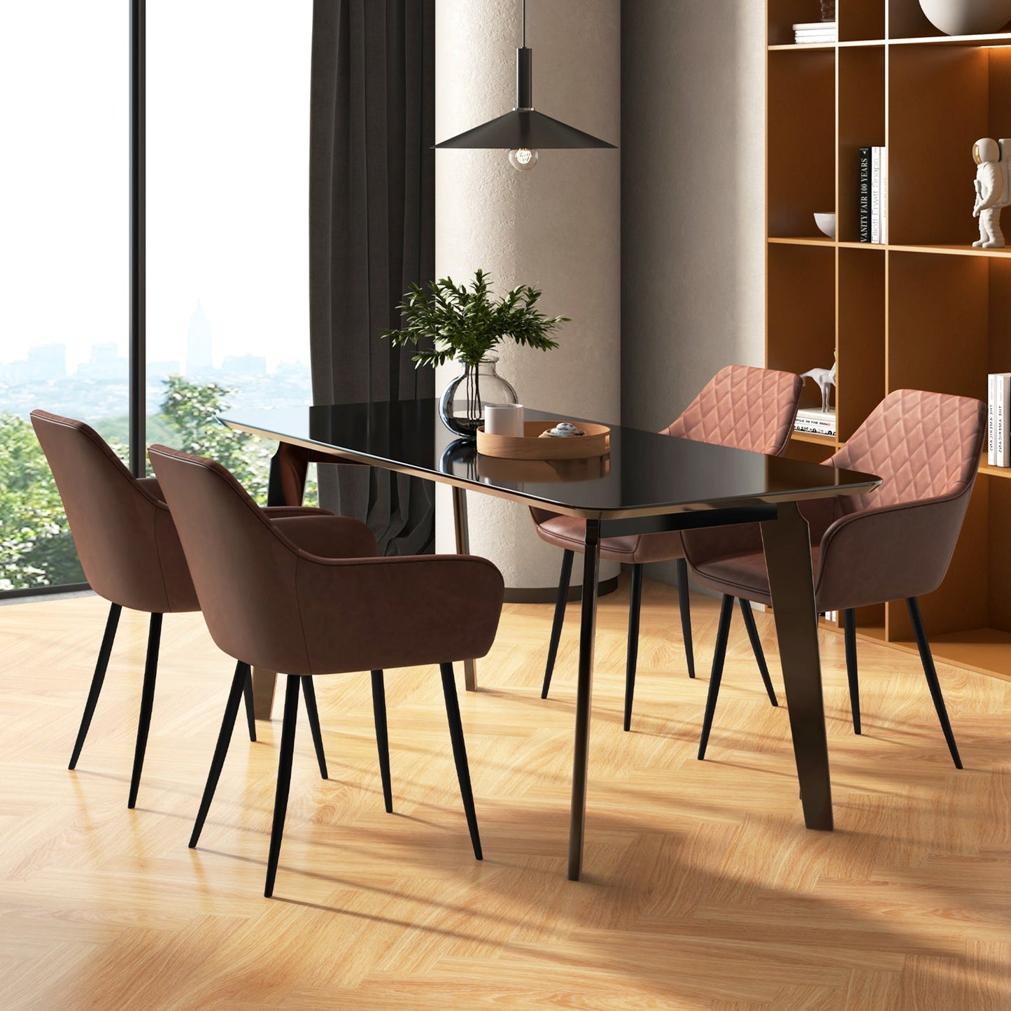 Juego de 2 sillas de comedor de ocio con respaldo curvo y asiento ancho - Café