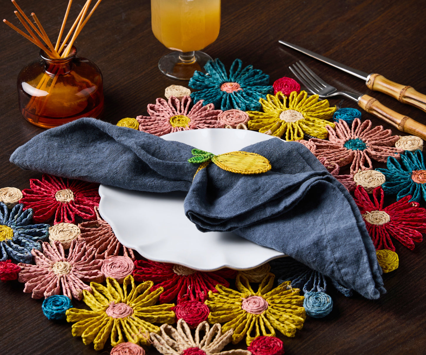Lemon Napkin Ring – 3.5” Handwoven Iraca Palm – Artisan Summer Table Decor from Colombia - Tampa Home & Garden Store