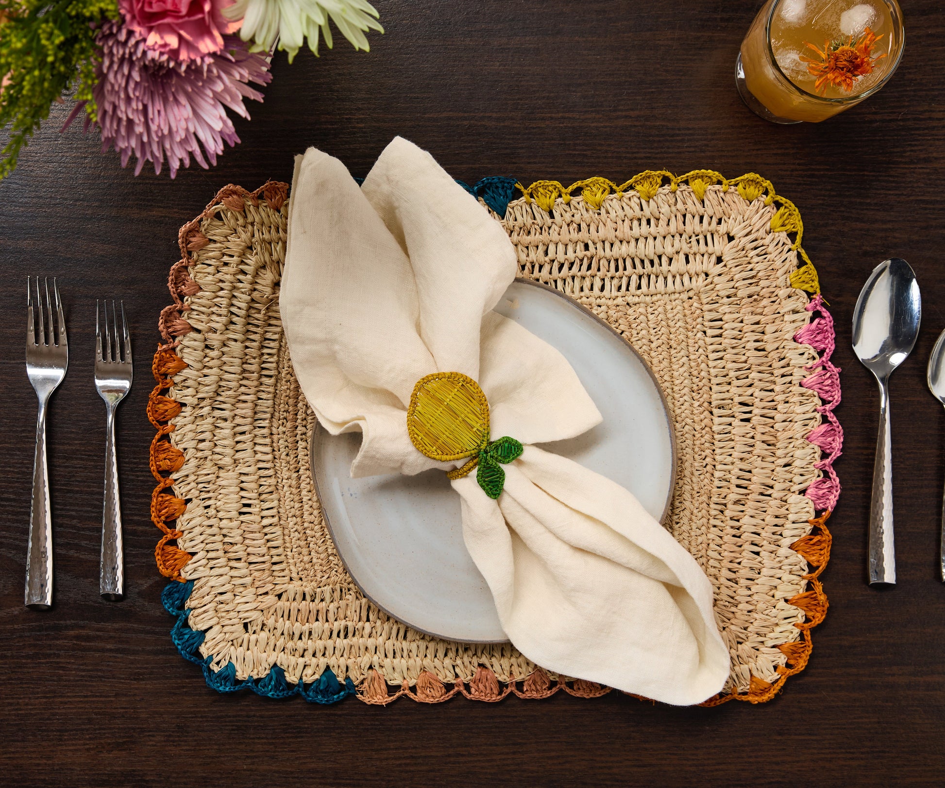 Lemon Napkin Ring – 3.5” Handwoven Iraca Palm – Artisan Summer Table Decor from Colombia - Tampa Home & Garden Store
