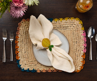 Lemon Napkin Ring – 3.5” Handwoven Iraca Palm – Artisan Summer Table Decor from Colombia - Tampa Home & Garden Store