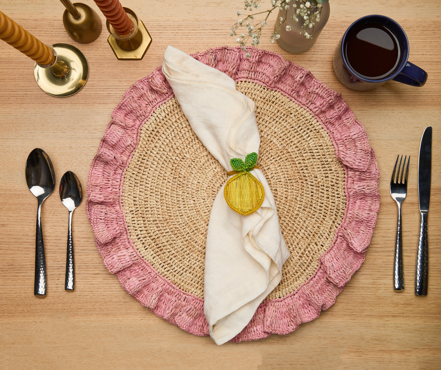 Lemon Napkin Ring – 3.5” Handwoven Iraca Palm – Artisan Summer Table Decor from Colombia - Tampa Home & Garden Store