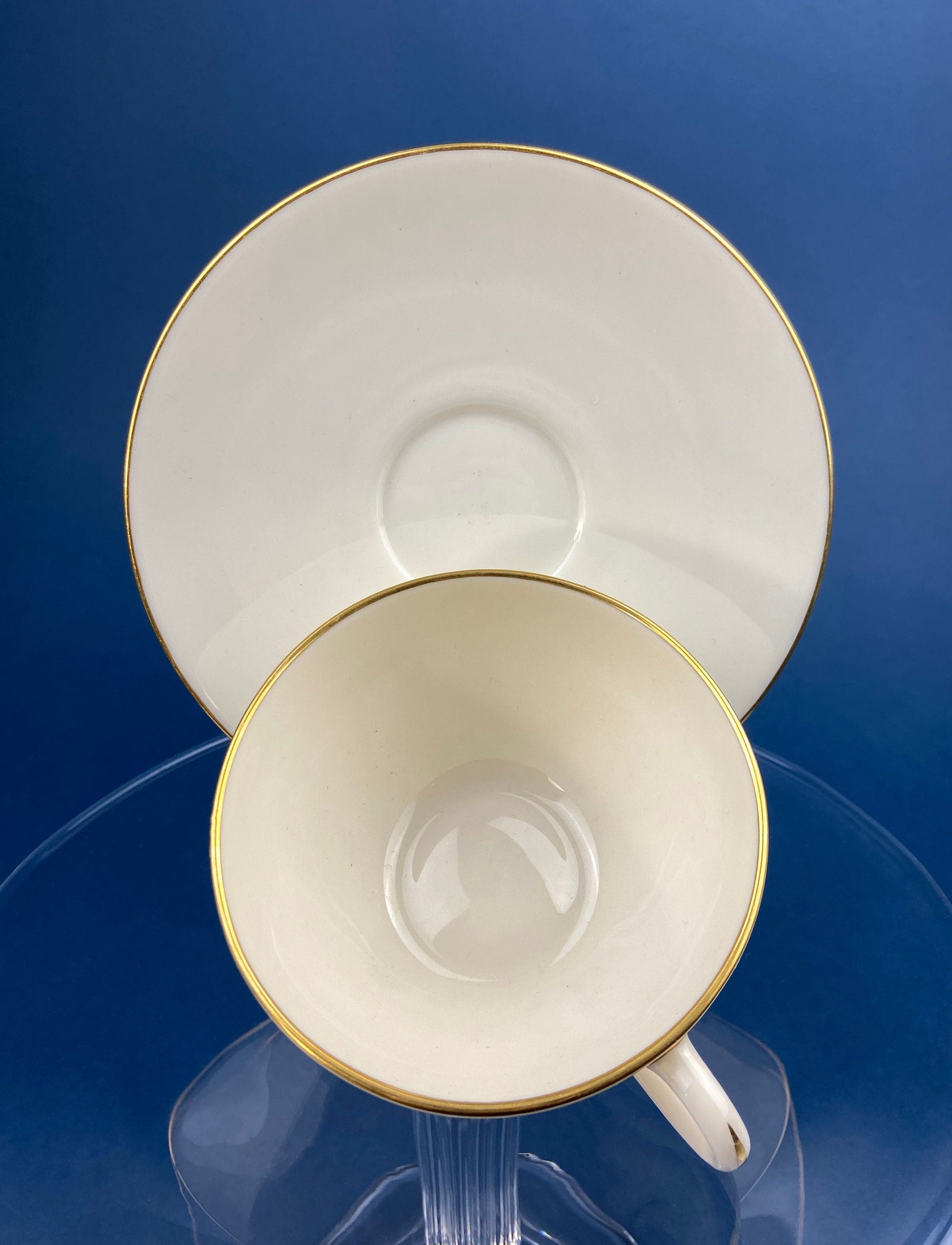 Lenox Tea Cup & Saucer. Creamy White with Gold Rim Tea or Coffee Set. Olympia by Lenox. Porcelain Made in the USA. - Tampa Home & Garden Store