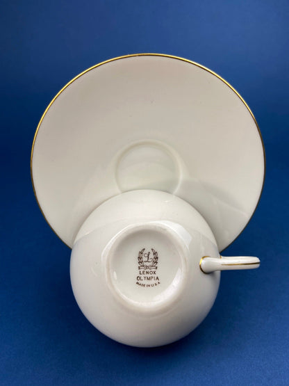 Lenox Tea Cup & Saucer. Creamy White with Gold Rim Tea or Coffee Set. Olympia by Lenox. Porcelain Made in the USA. - Tampa Home & Garden Store