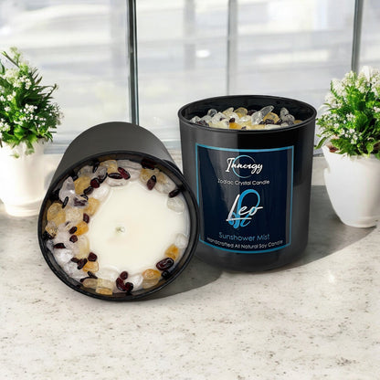 Leo Zodiac Crystal Candle with Garnet, Quartz Crystal, and Citrine | Coconut-Soy Wax Candle, 9oz - Tampa Home & Garden Store