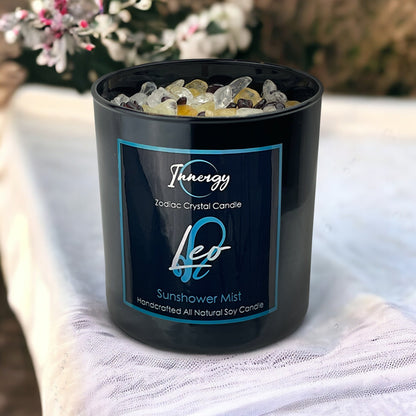 Leo Zodiac Crystal Candle with Garnet, Quartz Crystal, and Citrine | Coconut-Soy Wax Candle, 9oz - Tampa Home & Garden Store