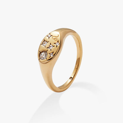 Leo Zodiac Ring by ALEX AND ANI, gold-tone band with Leo glyphs and crystal accents on Tampa Home & Garden Store