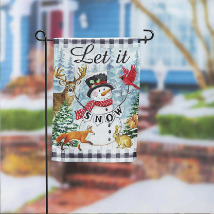Let it Snow Snowman and Woodlands Suede Garden Flag - Tampa Home & Garden Store
