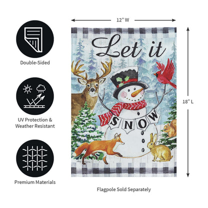 Let it Snow Snowman and Woodlands Suede Garden Flag - Tampa Home & Garden Store