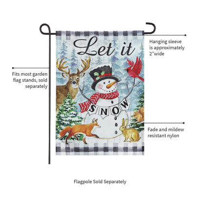 Let it Snow Snowman and Woodlands Suede Garden Flag - Tampa Home & Garden Store