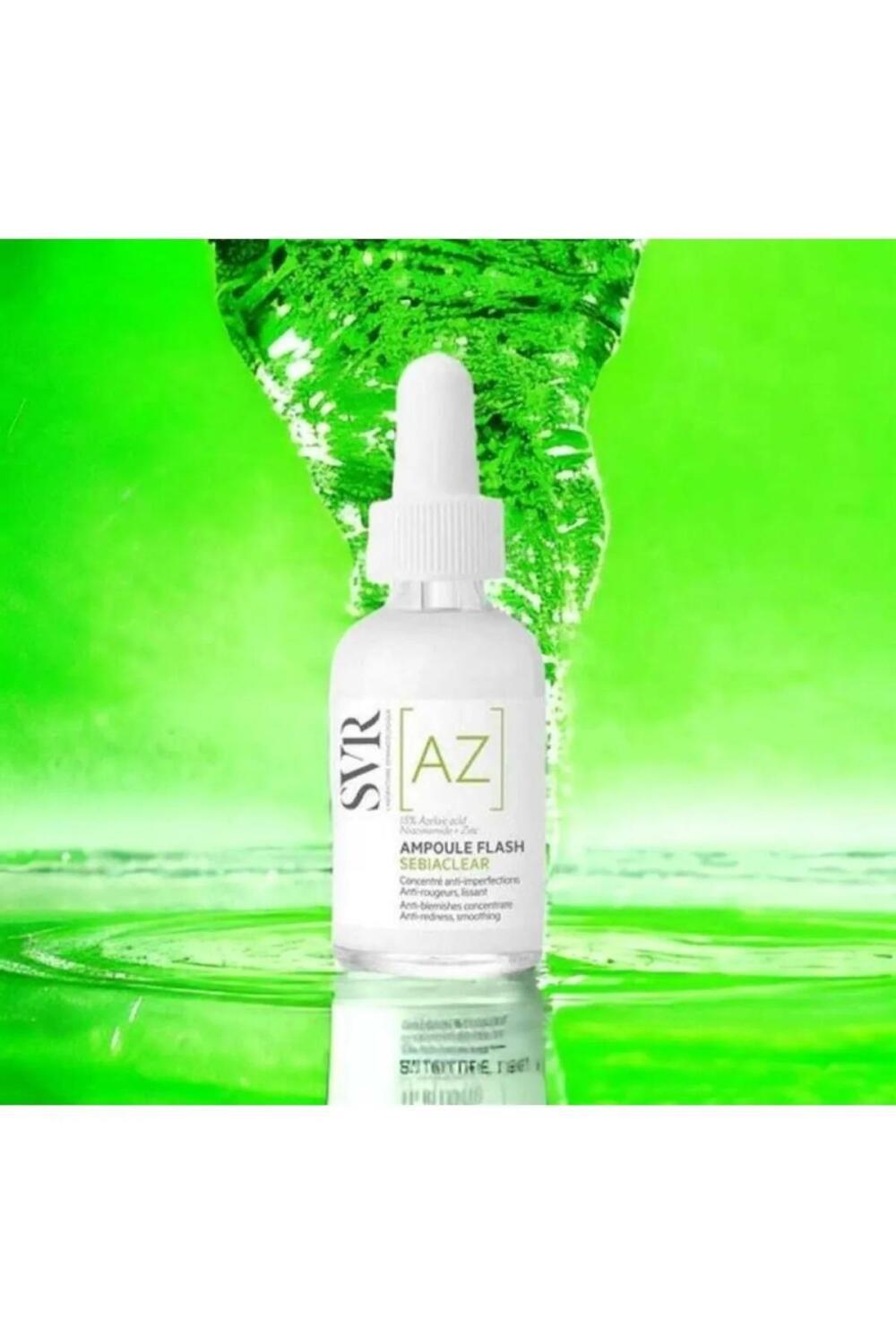 SVR AZ Ampoule Flash serum bottle with dropper, white plastic vial on lime-green background on Tampa Home & Garden Store