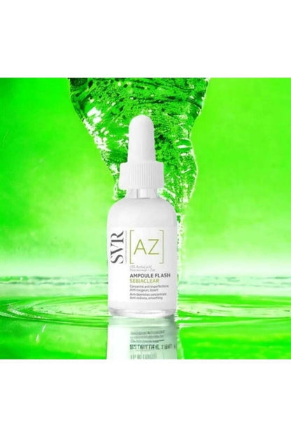 SVR AZ Ampoule Flash serum bottle with dropper, white plastic vial on lime-green background on Tampa Home & Garden Store