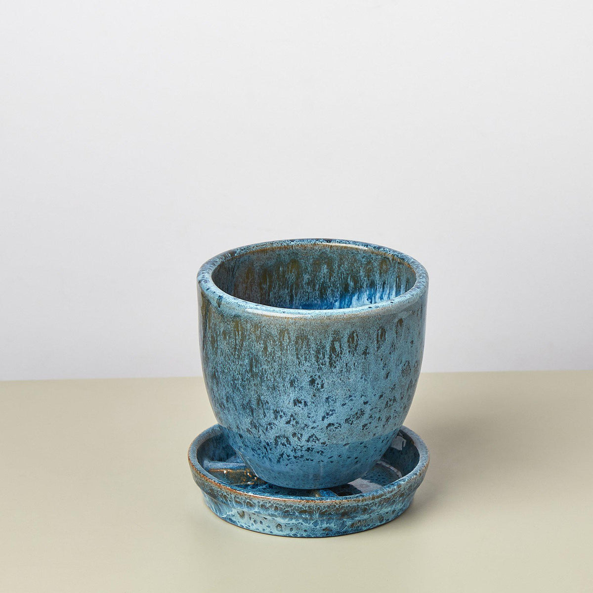 Liberty Bell Planter blue glazed ceramic pot by House Plant Shop with rustic drip glaze on Tampa Home & Garden Store