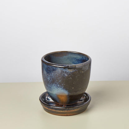 Liberty Bell Planter ceramic blue glaze with brown speckles by House Plant Shop on Tampa Home & Garden Store