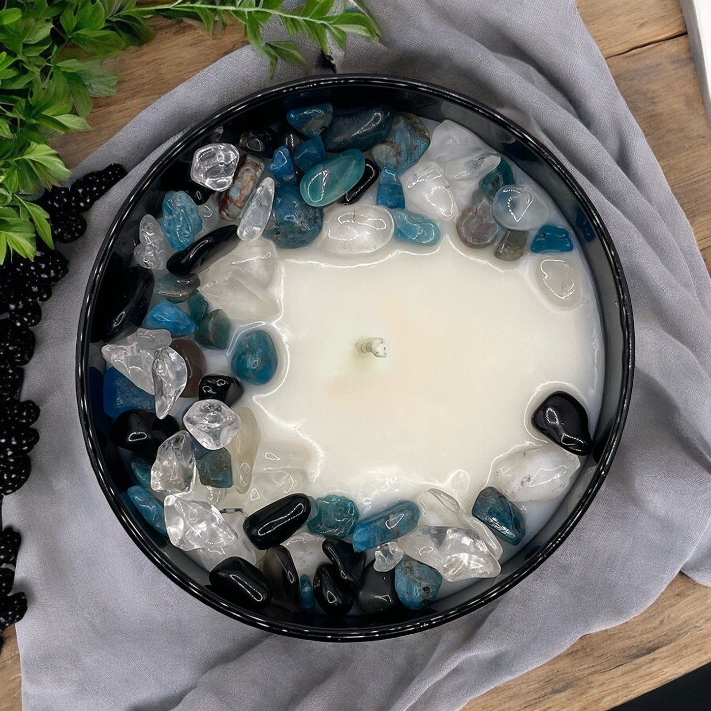 Libra Zodiac Crystal Candle with Obsidian, Blue Apatite, and Crystal Quartz | Coconut-Soy Wax Candle, 9oz - Tampa Home & Garden Store