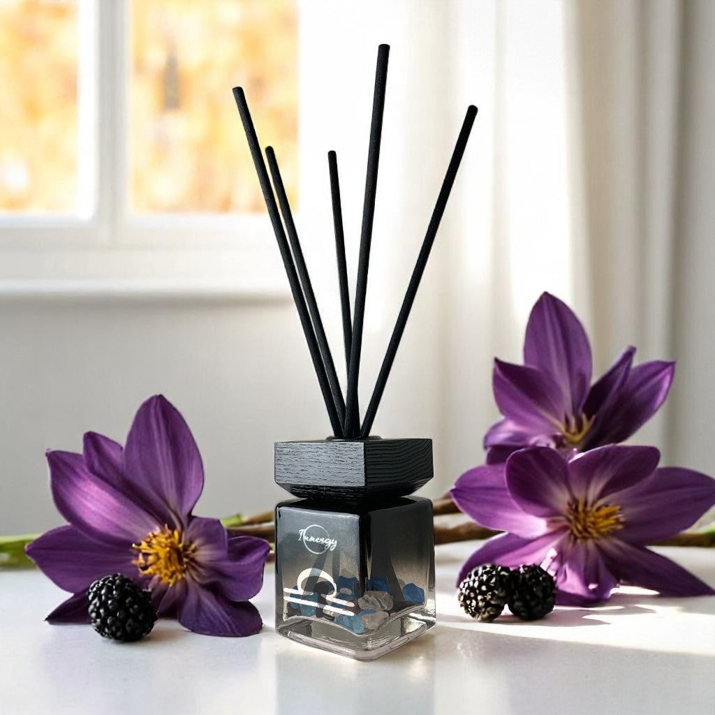 Libra Zodiac Crystal-Enhanced Reed Oil Diffuser, Blackberry Saffron Scent, 100ml - Tampa Home & Garden Store