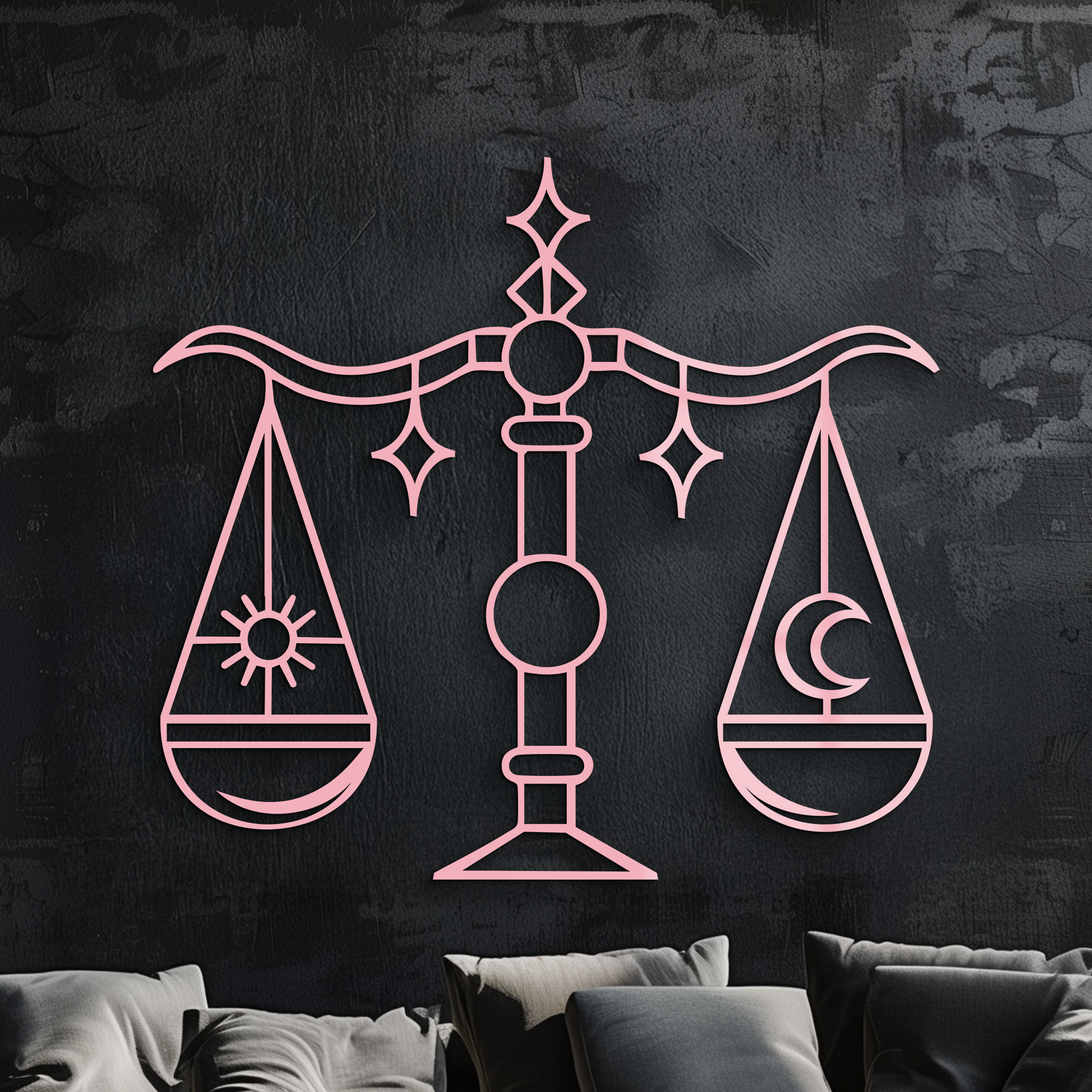 Libra Zodiac Sign Silhouette – Pink Metal Wall Art Balance Scale Design - KAFGP161 - Tampa Home & Garden Store