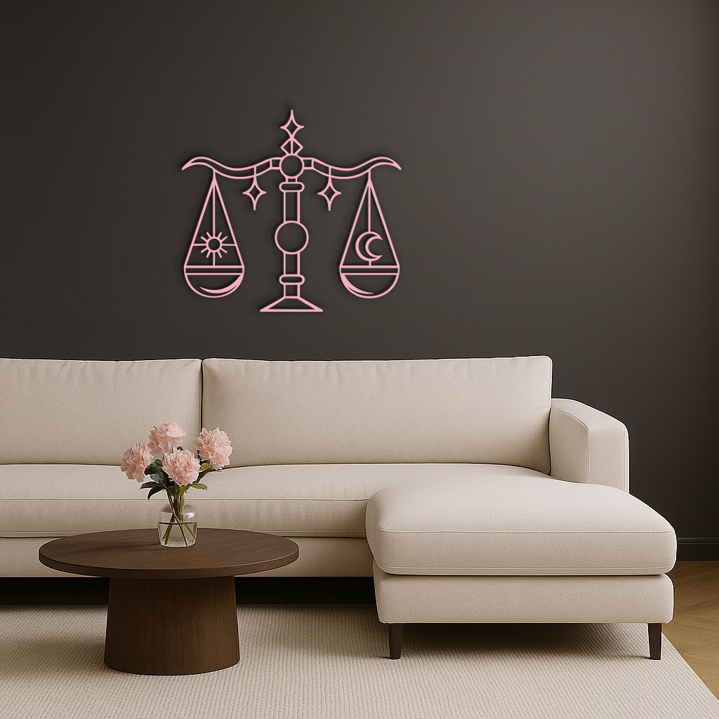 Libra Zodiac Sign Silhouette – Pink Metal Wall Art Balance Scale Design - KAFGP161 - Tampa Home & Garden Store