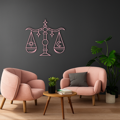 Libra Zodiac Sign Silhouette – Pink Metal Wall Art Balance Scale Design - KAFGP161 - Tampa Home & Garden Store