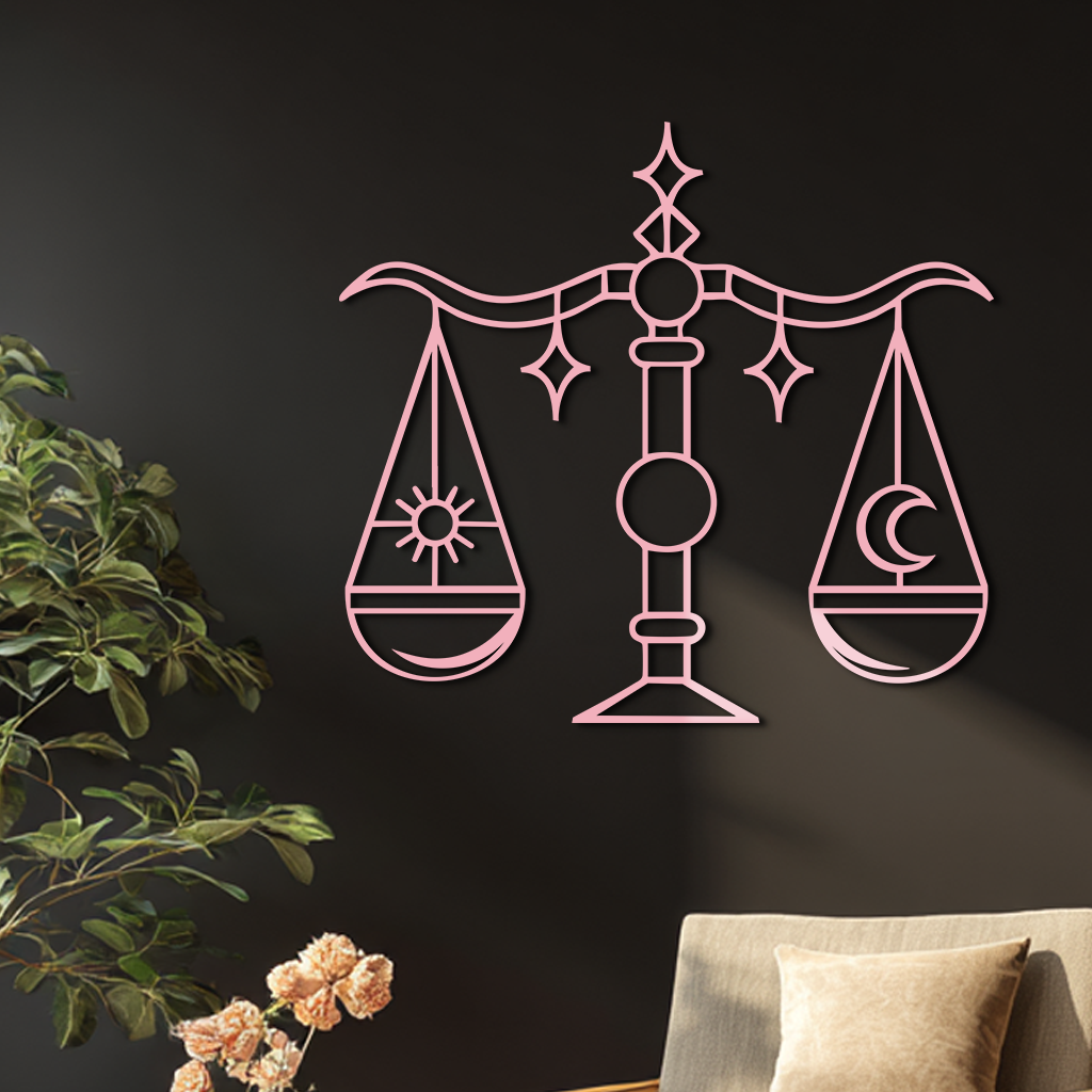 Libra Zodiac Sign Silhouette – Pink Metal Wall Art Balance Scale Design - KAFGP161 - Tampa Home & Garden Store
