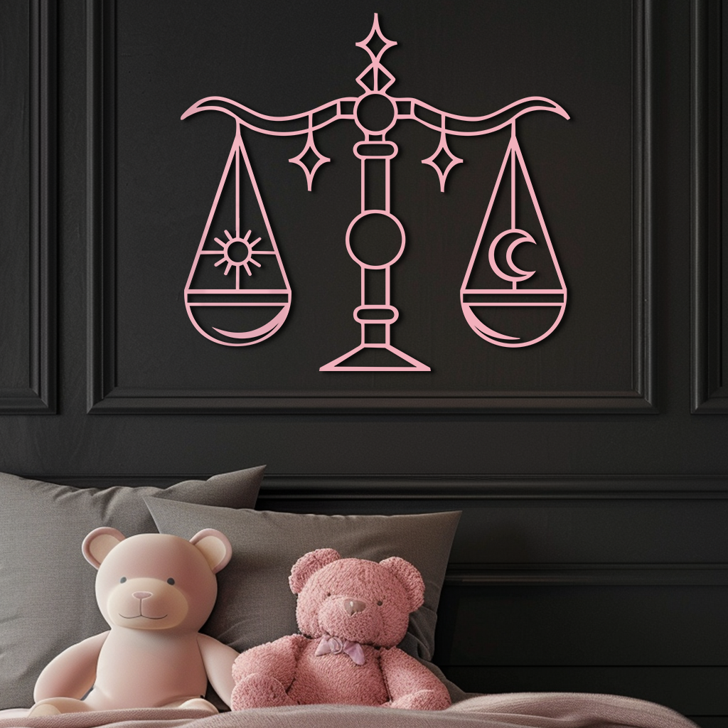 Libra Zodiac Sign Silhouette – Pink Metal Wall Art Balance Scale Design - KAFGP161 - Tampa Home & Garden Store