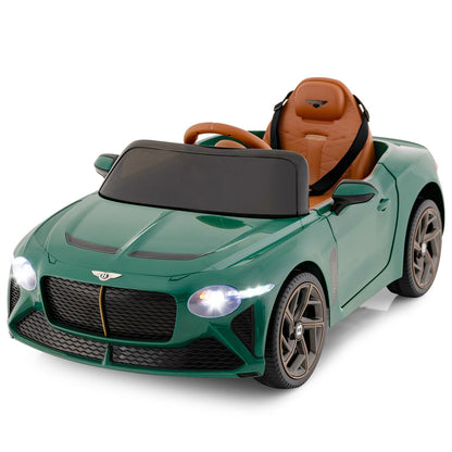 12V Bentley Bacalar licensed kid ride-on car, green body, brown seat, DirectDeals brand on Tampa Home & Garden Store
