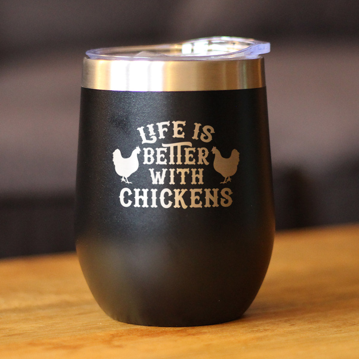 Life is Better with Chickens - Chicken Wine Tumbler with Sliding Lid - Stemless Stainless Steel Insulated Cup - Funny Outdoor Camping Mug - Tampa Home & Garden Store