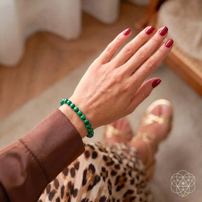 Anxiety Bracelet by Conscious Items, 6mm green bead bracelet on wrist on Tampa Home & Garden Store