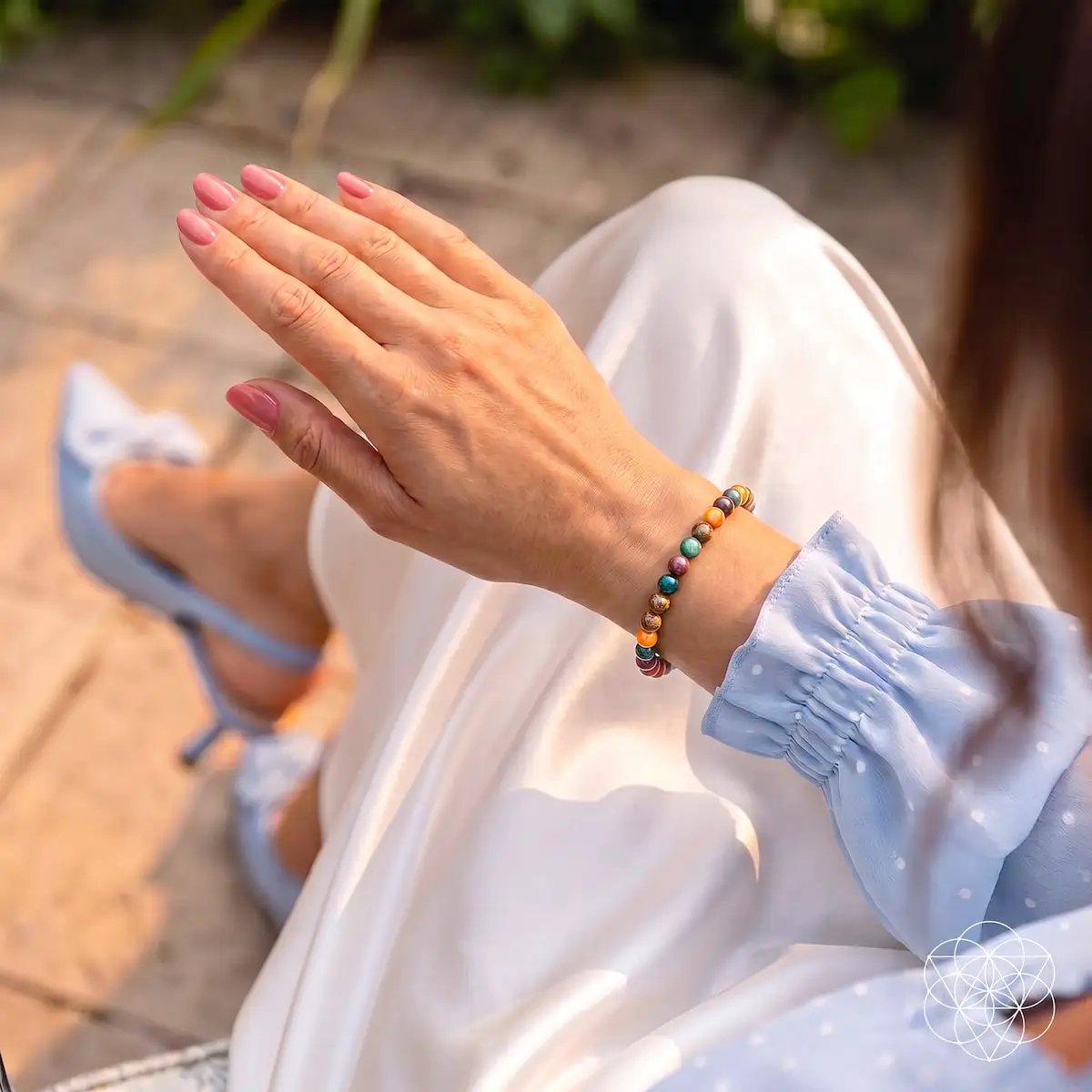 Quiet My Mind Ocean Jasper Bracelet 6mm colorful beads on a stretch bracelet on Tampa Home & Garden Store