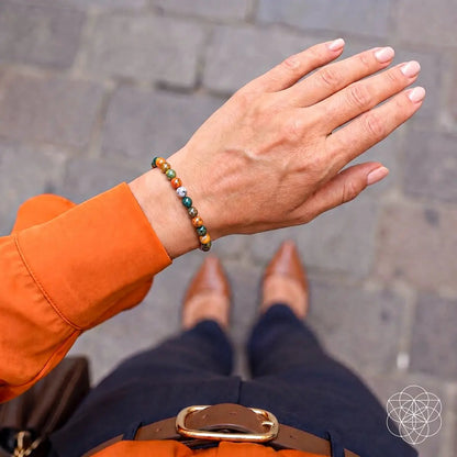 Bracelet Quiet My Mind Ocean Jasper 6mm beads in orange teal hues by Conscious Items on Tampa Home & Garden Store