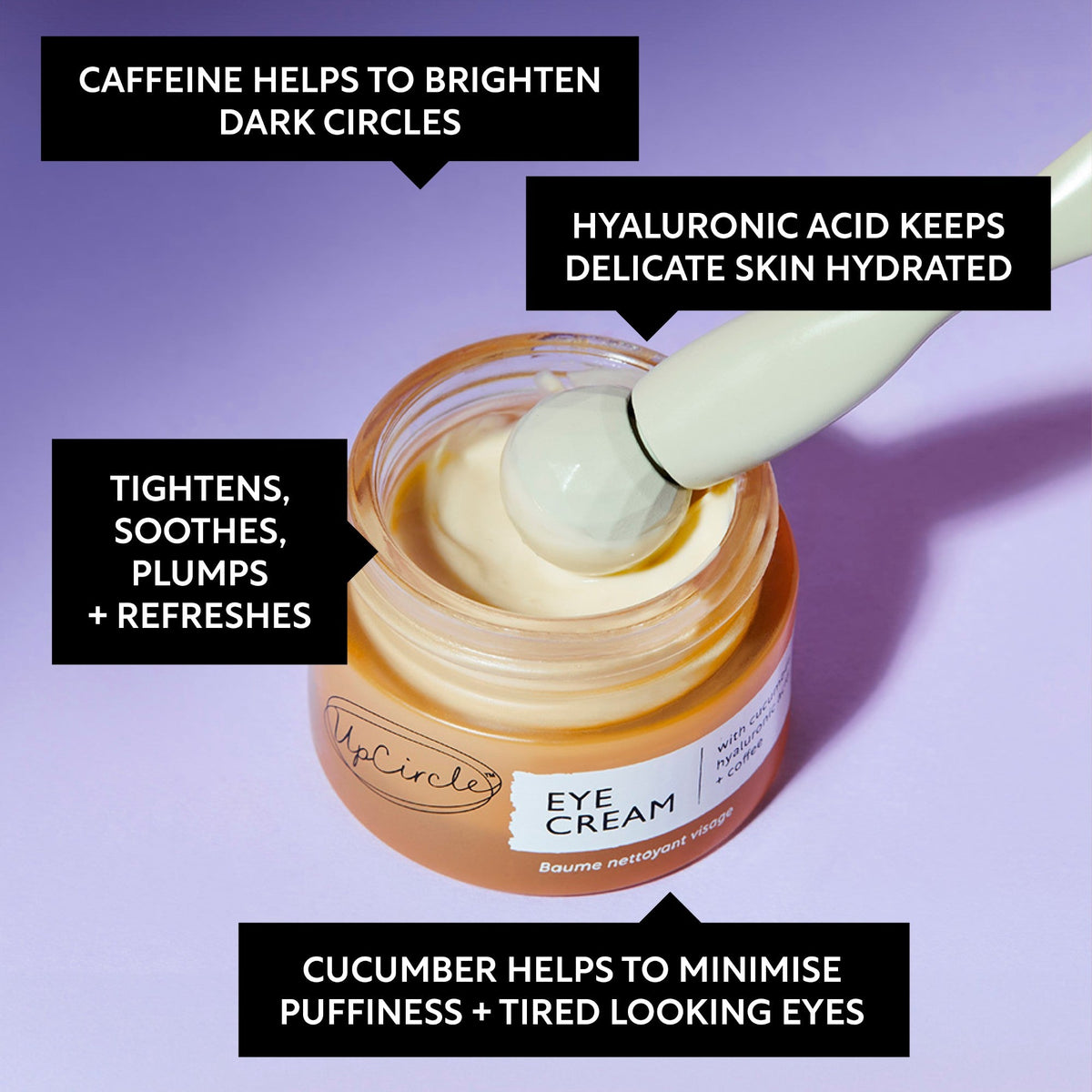 UpCircle Merry + Bright Eyes Gift Set eye cream in a glass jar on a purple background on Tampa Home & Garden Store