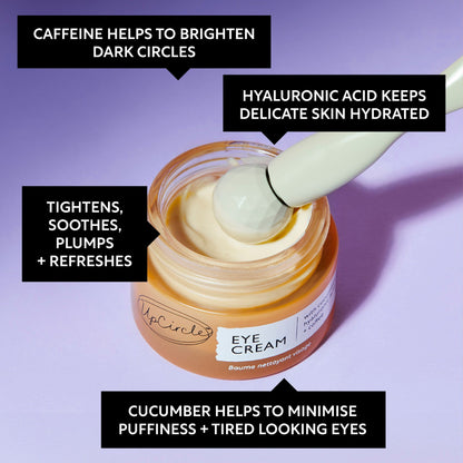 UpCircle Merry + Bright Eyes Gift Set eye cream in a glass jar on a purple background on Tampa Home & Garden Store