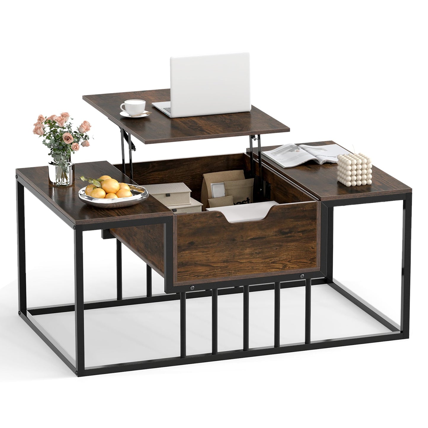 Lift Top Coffee Table Modern Center Table with Hidden Storage Compartment